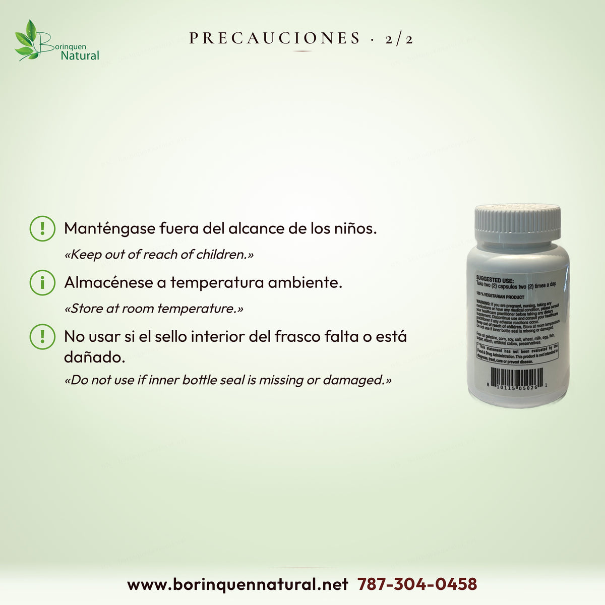 Precauciones de Circuplex (2 de 2): fuera del alcance de los niños, a temperatura ambiente, no usar si falta el sello