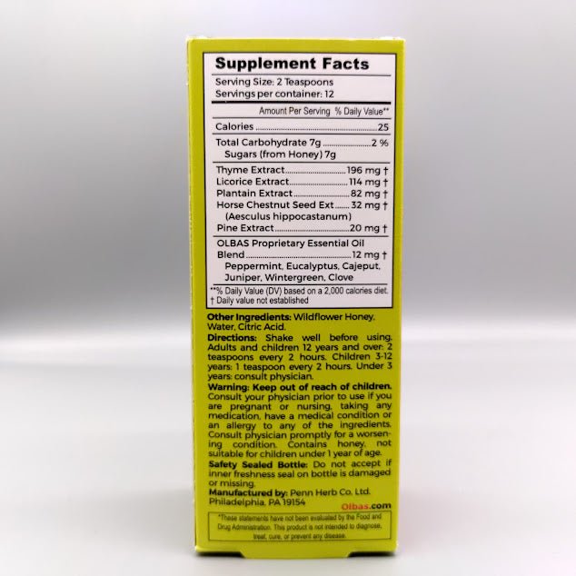 Cough Syrup, 4 fl oz 118 ml de Olbas — etiqueta del producto