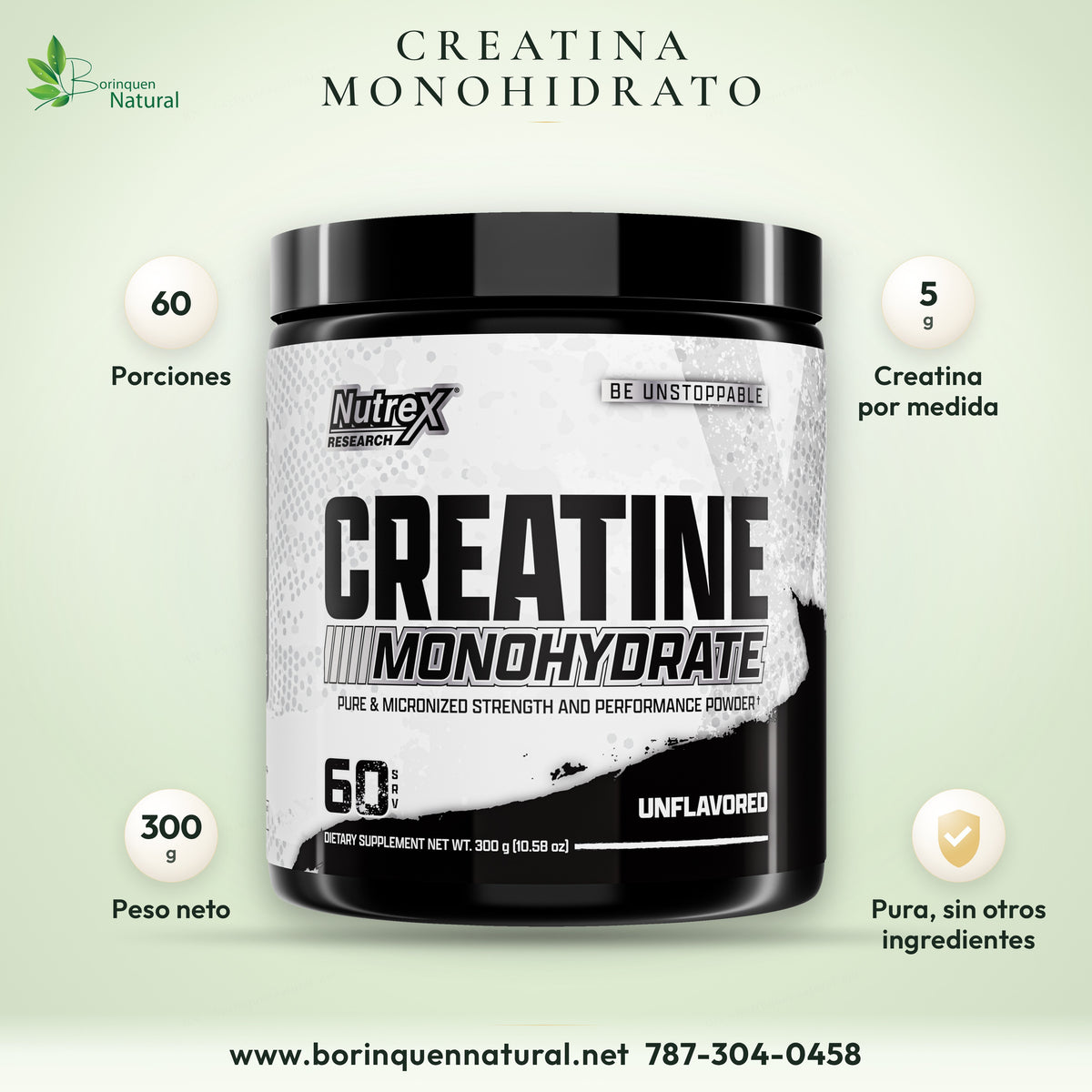 Nutrex Research unflavored creatine monohydrate, 300 g tub with 60 servings