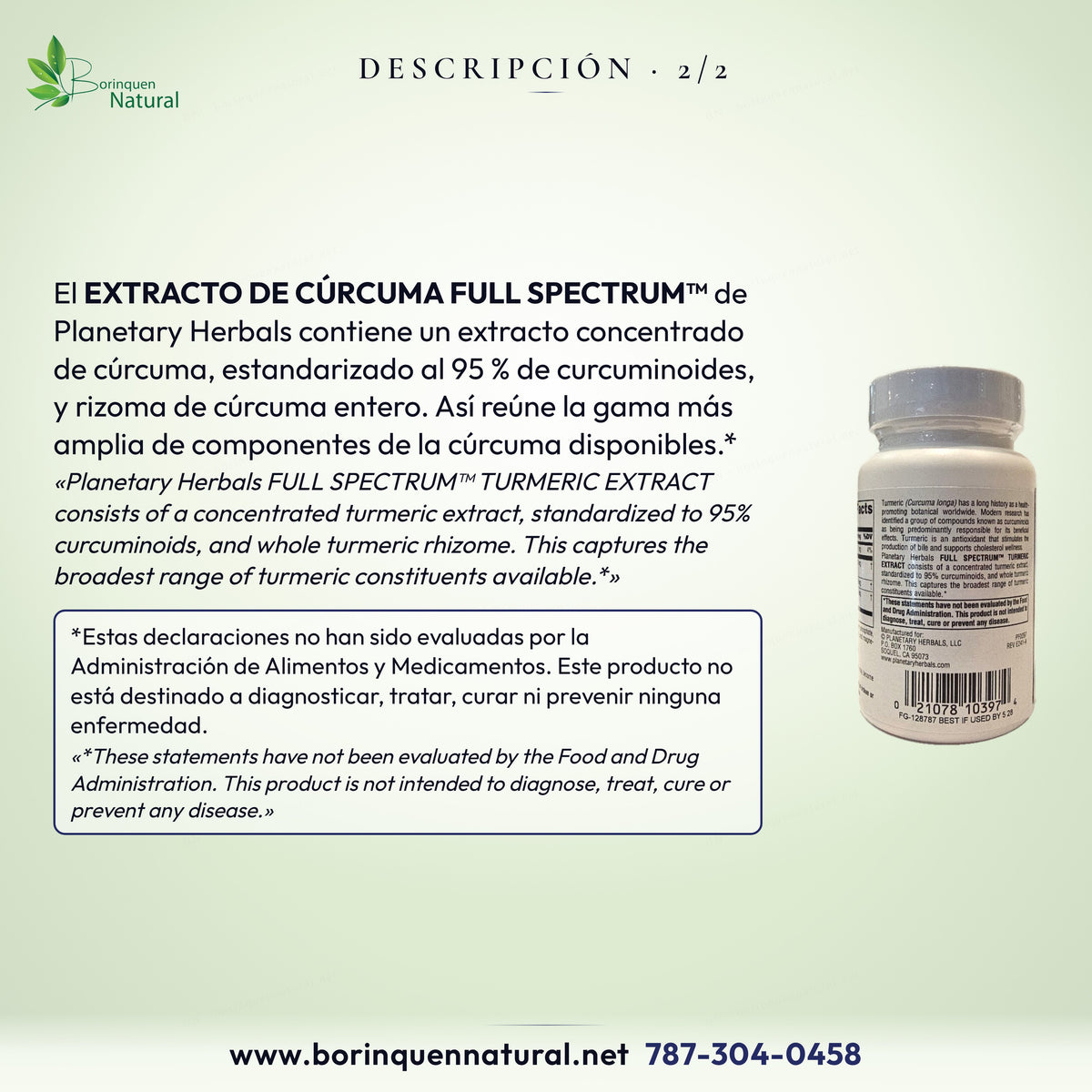 Extracto de Cúrcuma Full Spectrum de Planetary Herbals: extracto estandarizado al 95 % de curcuminoides y rizoma entero