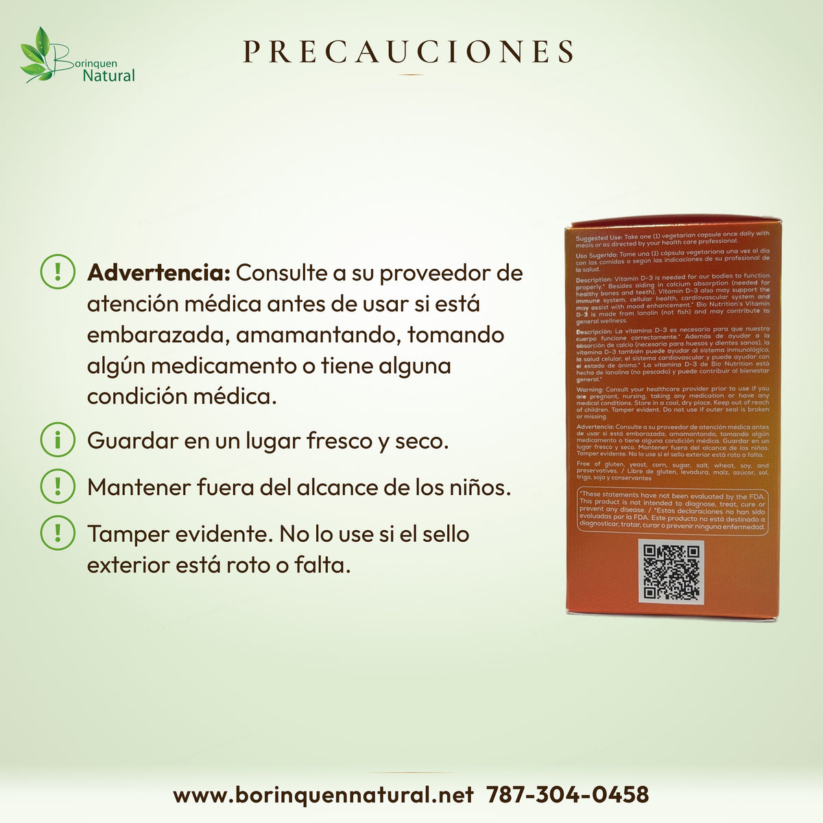 Precauciones de la D-3 Bio Nutrition: consulte a su proveedor de atención médica; mantener fuera del alcance de los niños