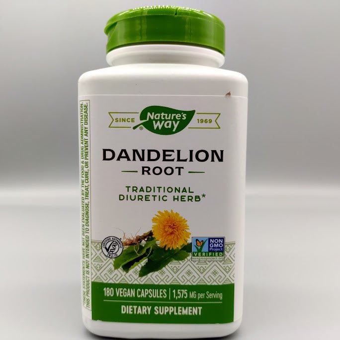Etiqueta anterior de Nature's Way Dandelion Root, 180 vegan capsules, 1,575 mg per serving