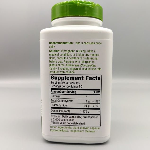 Etiqueta anterior de Dandelion Root: Recommendation, Caution y Supplement Facts