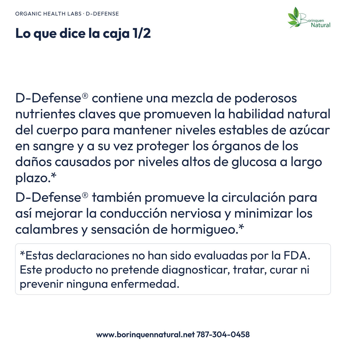 D-Defense: declaraciones de la caja sobre balance de azúcar y circulación, con su aviso FDA completo.