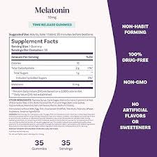 Melatonina 10 mg Natrol Time Release en Gomitas para Dormir, 35 Gomas — etiqueta con los ingredientes