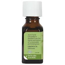 Essential Oil Citronella Java 0.5 fl oz de Aura Cacia — etiqueta con los ingredientes (foto de archivo)