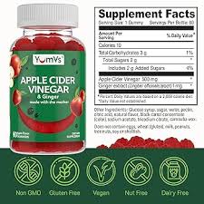 Vinagre de Manzana con Jengibre YumVs — tabla de información nutricional con 500 mg por gomita