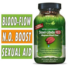 Irwin Naturals Steel Libido RED 75 Softgels en Puerto Rico de Irvin Naturals — vista posterior del envase (foto de archivo)