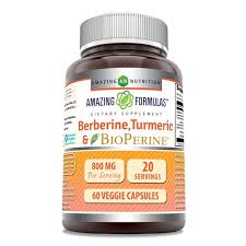 Berberina, Cúrcuma y BioPerine Amazing Formulas 800 mg, frasco de 60 cápsulas