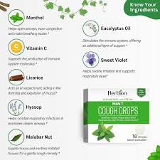 Sugar Free Cough Drops Sabor Menta – 18 pastillas de Herbion Naturals — vista posterior