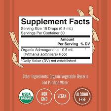 Mary Ruth’s Organic Ashwagandha Root Liquid Extract – 1 oz (Extracto líquido orgánico de r — etiqueta con los ingredientes