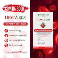 Blood Builder HemaVeda con Hierro 18 mg, B12 y Folato, 90 Cápsulas de Organic Health Labs — envase