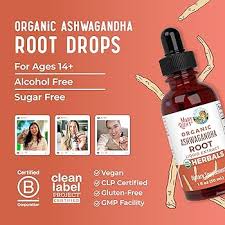Ashwagandha en gotas MaryRuth's, sin alcohol y sin azúcar, vegana y orgánica