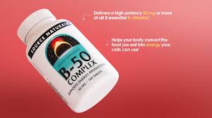 Vitamin B-50 Complex 50 mg 50 tabletas de Source Naturals — vista posterior del envase