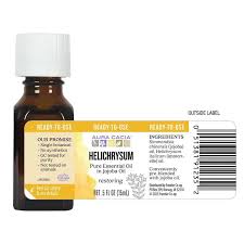 Essential Oil Helichrysum in Jojoba Oil 0.5 oz de Aura Cacia — etiqueta con los ingredientes