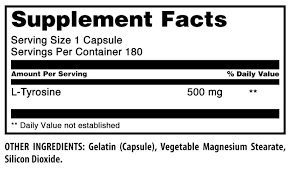 L-Tyrosine 500 mg 180 cápsulas de Amazing Nutrition — vista posterior del envase