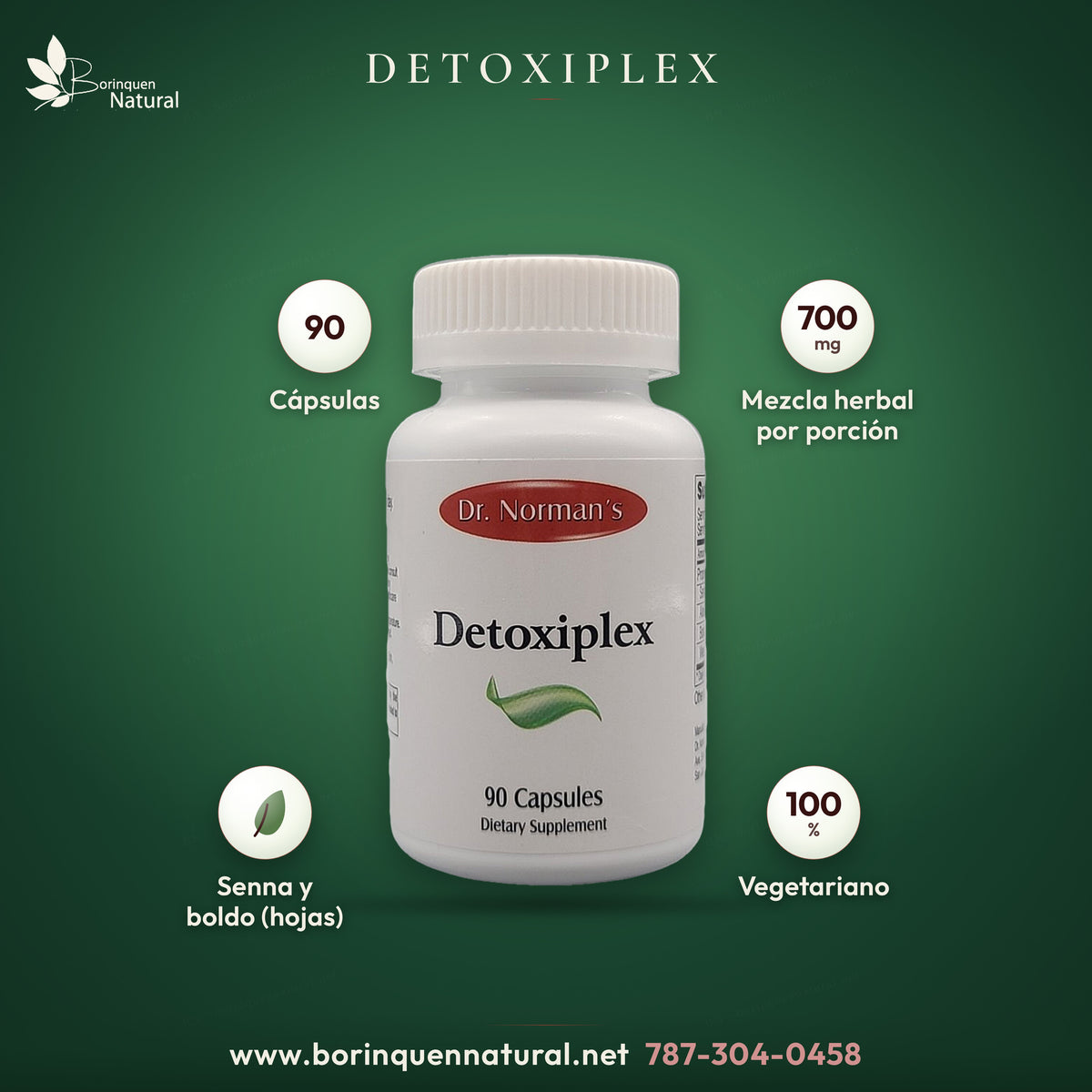 Detoxiplex de Dr. Norman's, 90 cápsulas: mezcla herbal de 700 mg por porción con senna y boldo, 100% vegetariano