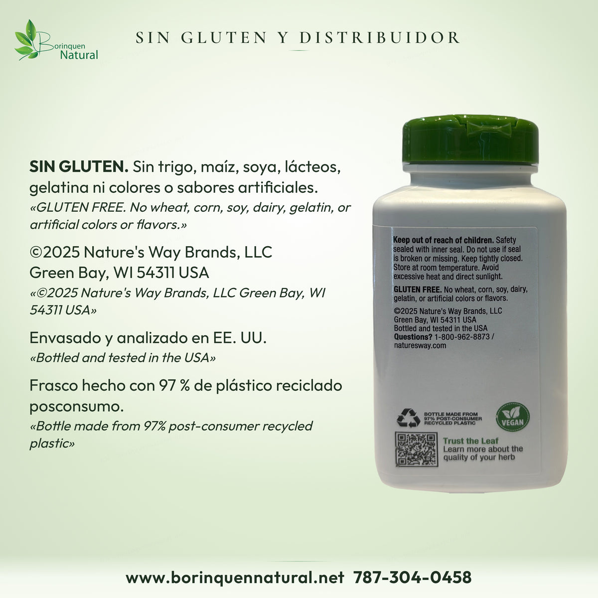 Diente de león Nature's Way sin gluten, trigo, maíz, soya, lácteos ni gelatina; envasado y analizado en EE. UU.