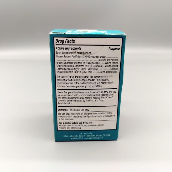 Alivio Eccema y Psoriasis: Pomada Natural en Puerto Rico de Puremedy — etiqueta del producto