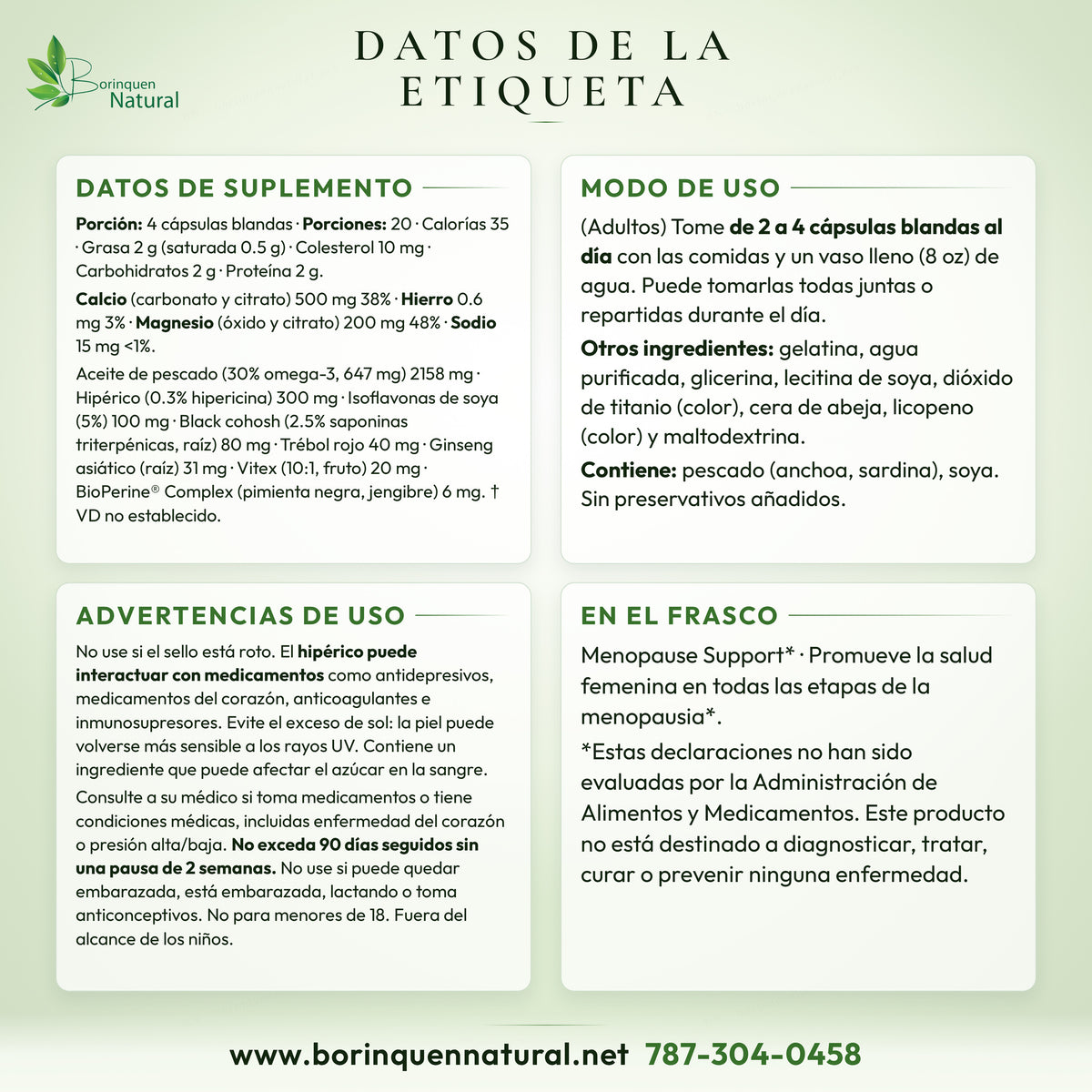 Datos de la etiqueta de EstroPause: datos de suplemento, modo de uso, advertencias y nota de la FDA