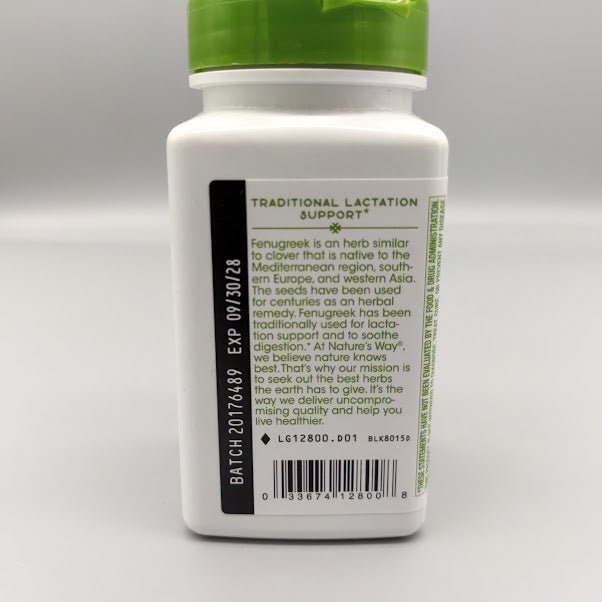 Fenogreco Nature's Way 1,130 mg para Lactancia y Digestión, 100 Caps de Natures Way — vista lateral del envase