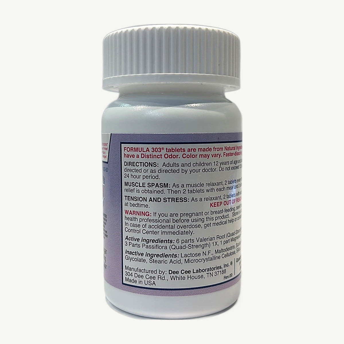 Panel del frasco de Formula 303, parte 1: Directions, Warning, Active e Inactive ingredients y fabricante