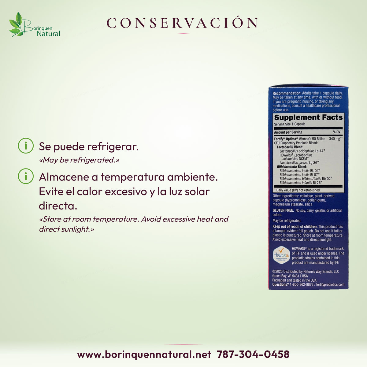 Conservación del Fortify Optima Women's: se puede refrigerar; a temperatura ambiente, sin calor excesivo ni luz solar directa