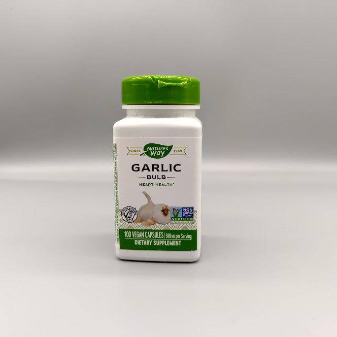 Nature's Way Garlic Bulb bottle, Heart Health, 100 Vegan Capsules, 580 mg per Serving, Non GMO Project Verified