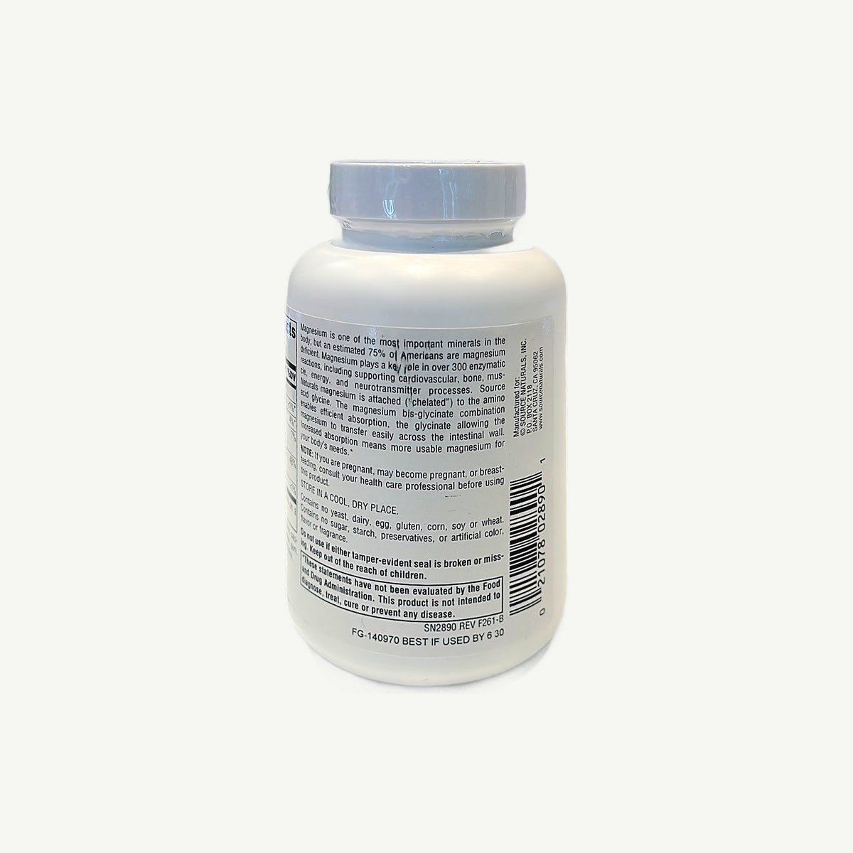 Frasco de Glicinato de Magnesio Source Naturals, foto real de la tienda: descripción, embarazo, sellos, niños, FDA y fecha