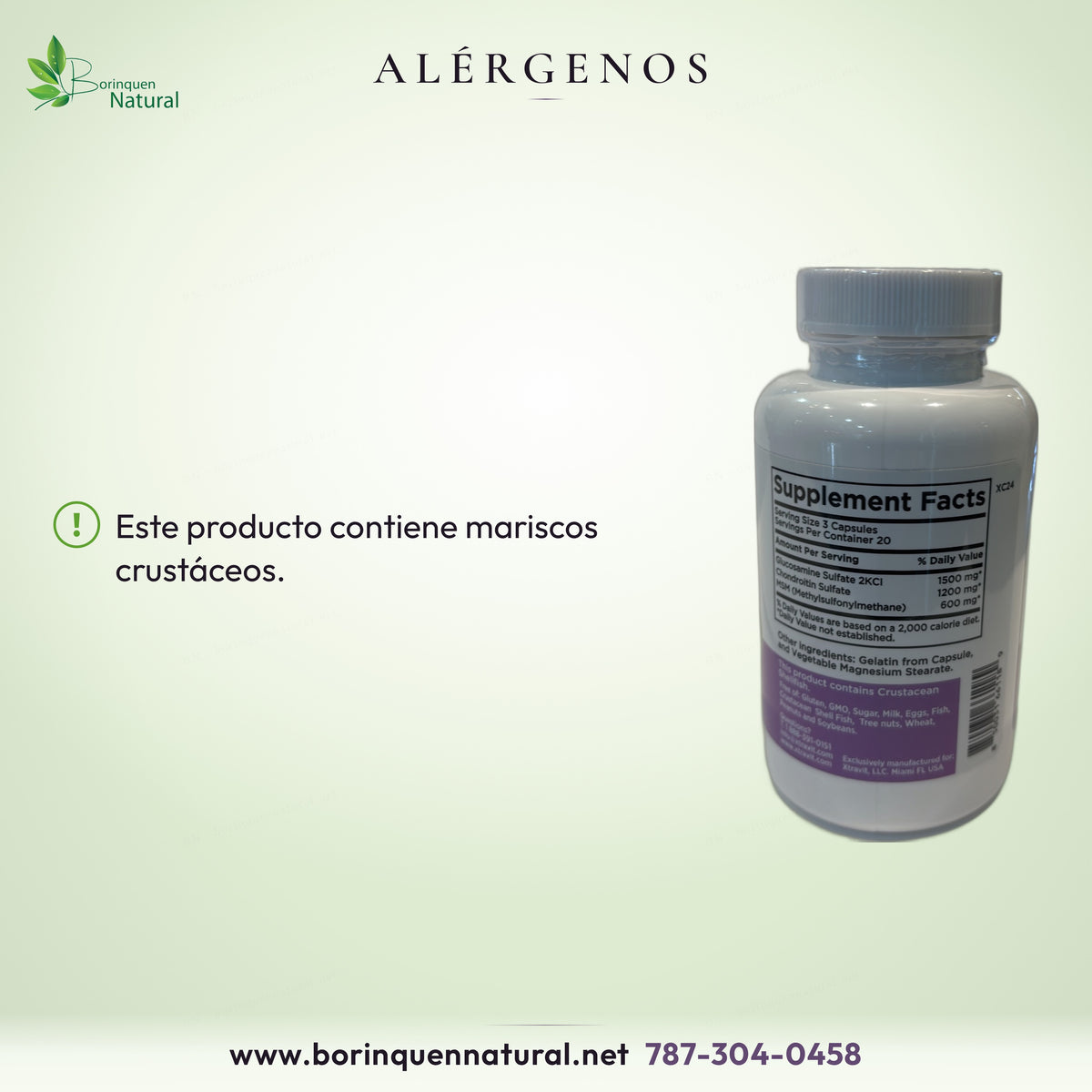 Este producto contiene mariscos crustáceos. Glucosamine & Chondroitin Plus MSM Xtravit.
