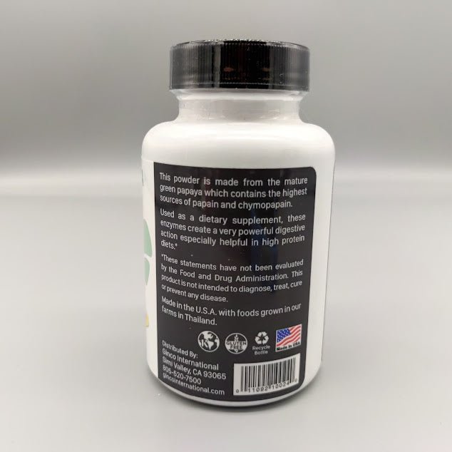 Green Papaya Digestive Enzymes 75 capsule de Royal Tropics — vista posterior (foto de archivo)