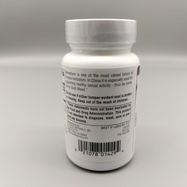 Horny Goat Weed - 30 Tablets - 1000 mg de Source Naturals — vista posterior del envase