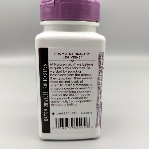Castaño de Indias 250 mg para Piernas Cansadas, 90 Cápsulas de Natures Way — vista posterior del envase