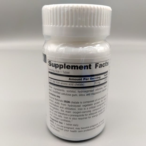 Iron Chelate - 25mg - 100 Tablets de Source Naturals — etiqueta del producto