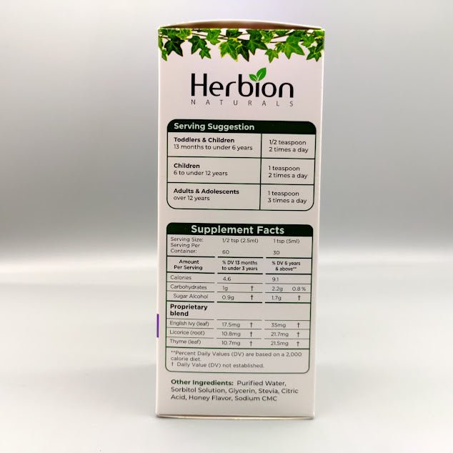 Ivy Leaf Syrup with Thyme - 5 Oz de Herbion Naturals — etiqueta del producto (foto de archivo)