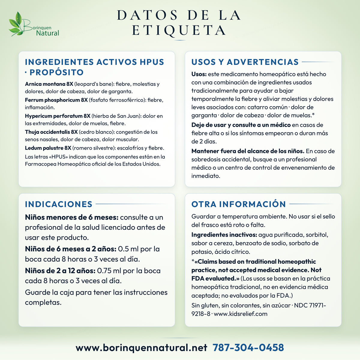 Datos de la etiqueta de Kids Relief Pain & Fever: ingredientes activos, usos, advertencias e indicaciones