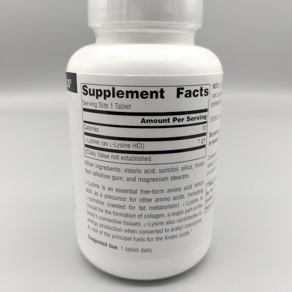 L-Lysine - 1000mg - 50 Tablets de Source Naturals — etiqueta del producto
