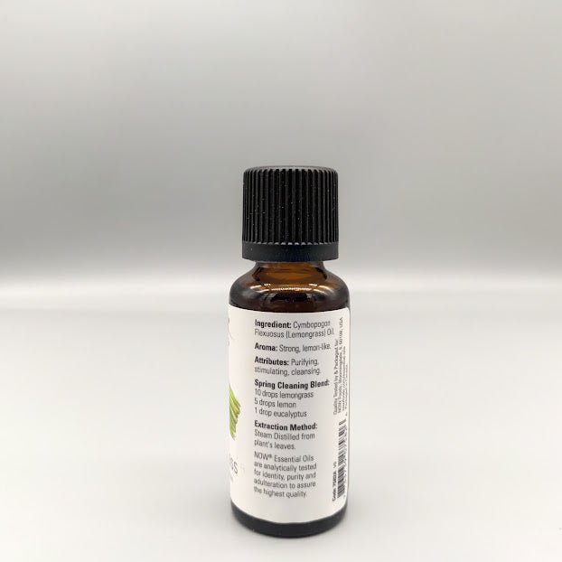 Lemongrass Oil 100% Pure 1 Oz de Now Essential Oils — etiqueta del producto