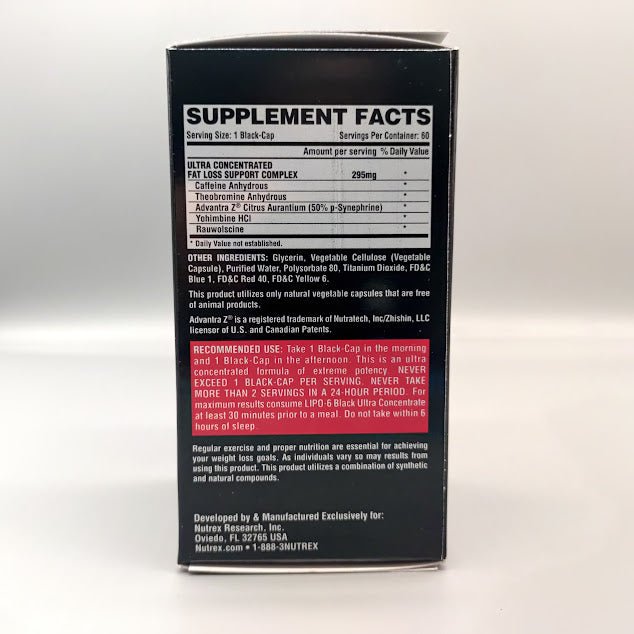 Lipo 6 - Black - Ultra Concentrate - Fat Destroyer - 60 Black Capsules de Nutrex — vista posterior