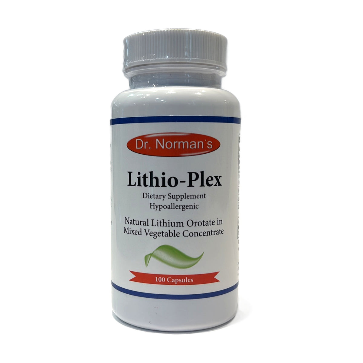 Lithio-Plex de Dr. Norman's, suplemento dietético hipoalergénico, frasco de 100 cápsulas, frente
