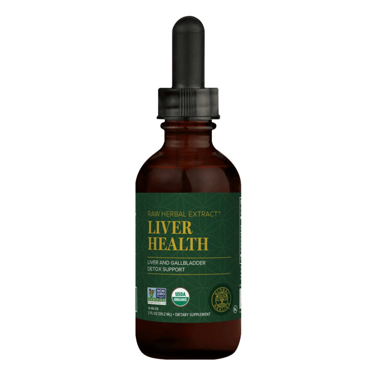 Liver Health Global Healing (Livatrex) Extracto Orgánico 2 oz de Global Healing Center — vista posterior del envase