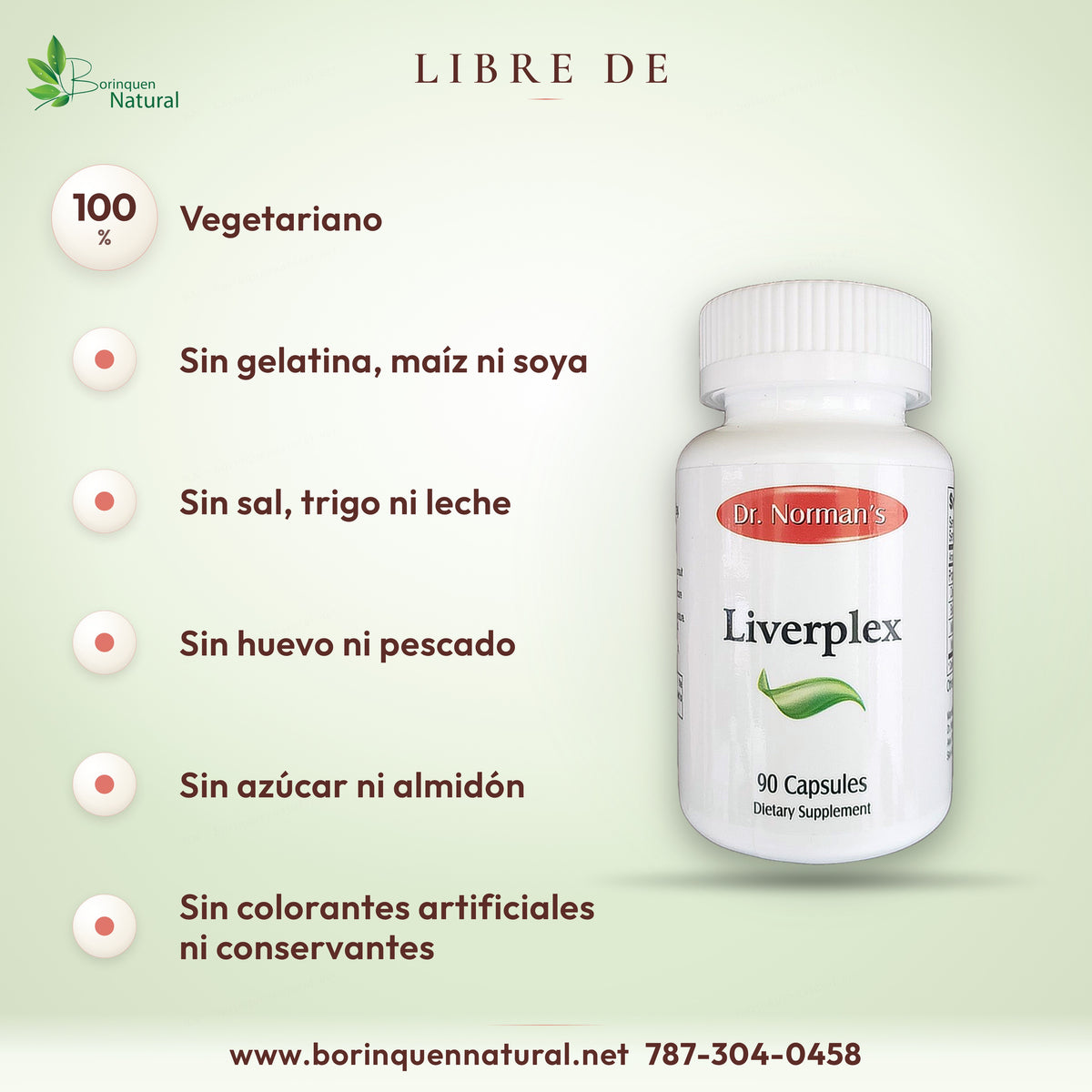 Liverplex 100 % vegetariano: sin gelatina, maíz, soya, sal, trigo, leche, huevo, pescado, azúcar ni almidón