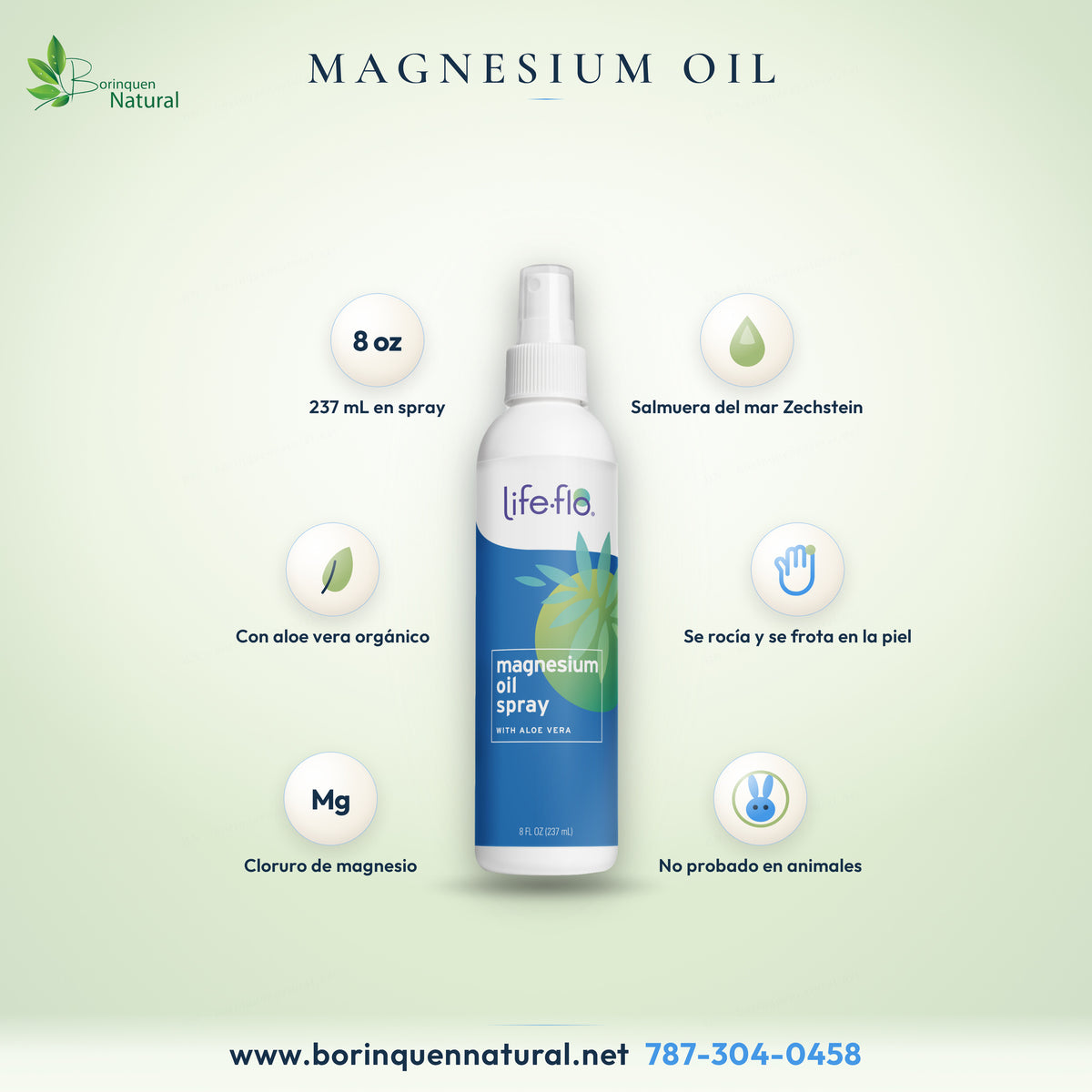 Magnesium Oil Spray with Aloe Vera de Life-flo, aceite de magnesio en spray con aloe vera, envase de 8 fl oz (237 mL)