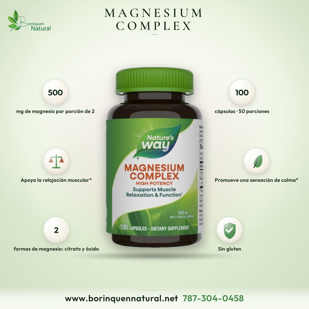 Magnesium Complex Nature's Way: 500 mg de magnesio por porción de 2, Apoya la relajación muscular*, citrato y óxido