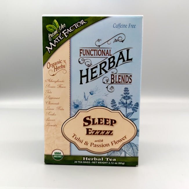 Caja del té Sleep Ezzzz de Maté Factor con tulsi y pasiflora: hierbas orgánicas sin cafeína, 20 bolsitas, 60 g