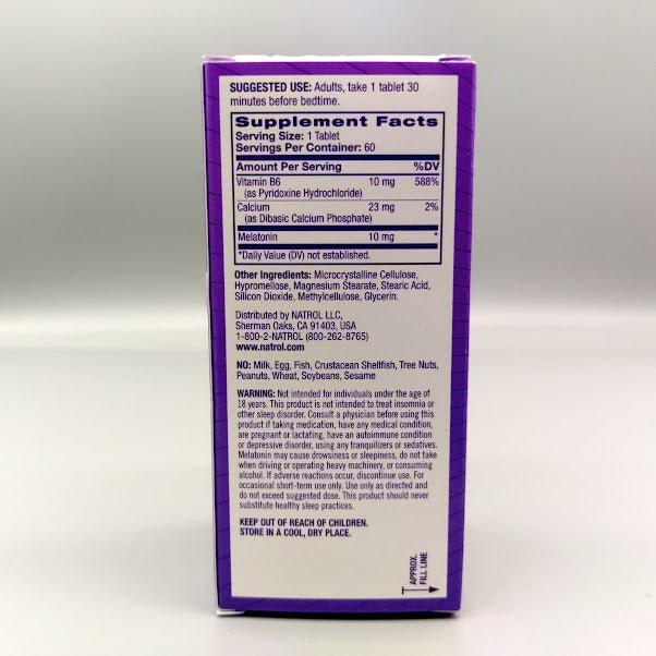Melatonin Advanced Sleep 10mg 60 Tablets de Natrol — etiqueta del producto (foto de archivo)