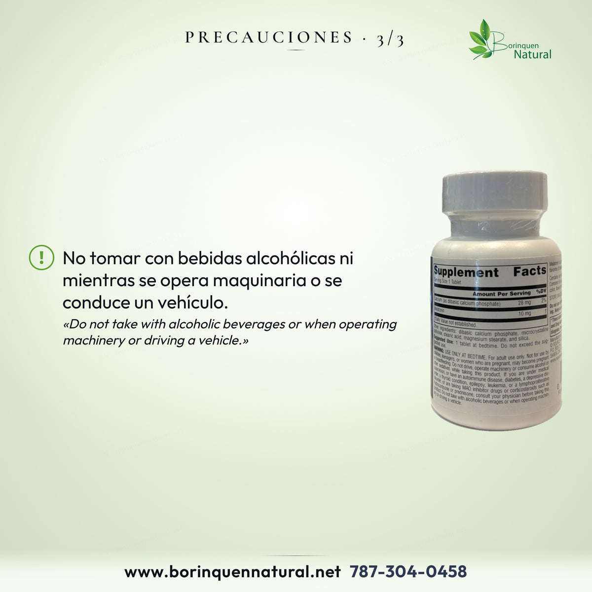 No tomar con bebidas alcohólicas ni mientras se opera maquinaria o se conduce un vehículo.
