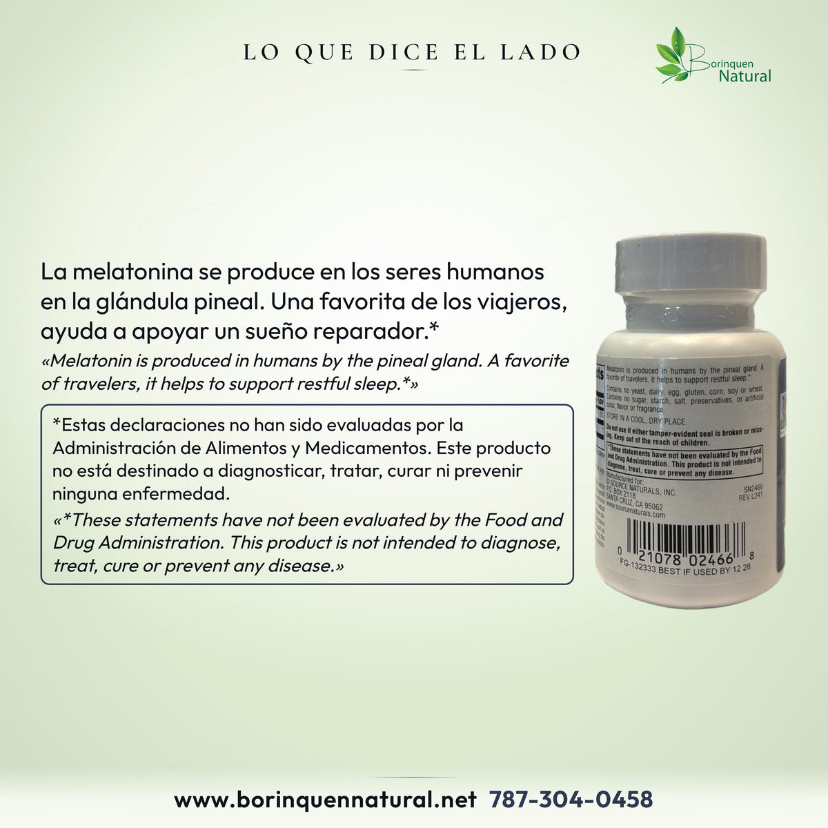 Melatonina y glándula pineal; apoyo al sueño reparador para viajeros, con descargo de la FDA.