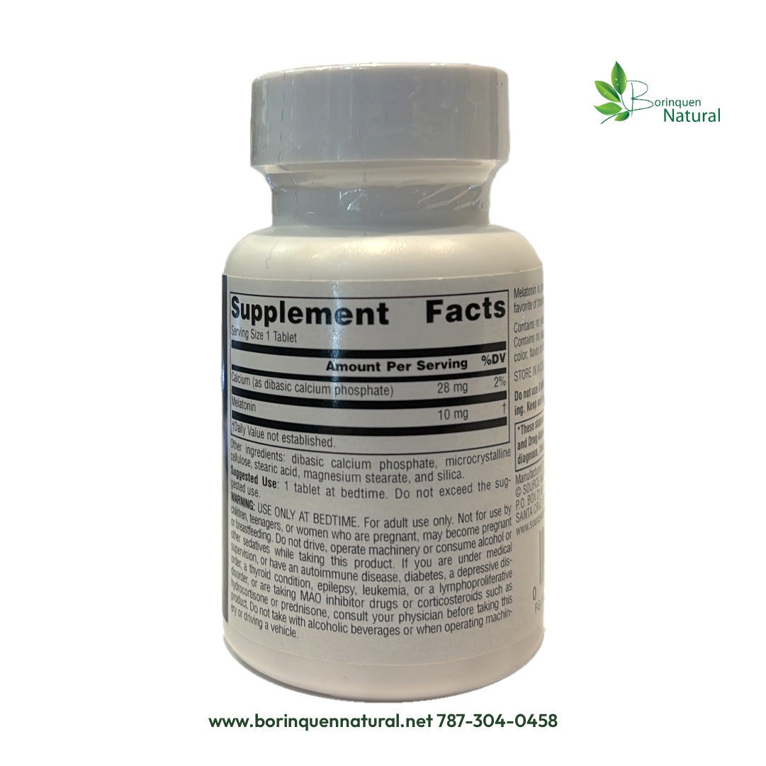 Panel real: calcio 28 mg y melatonina 10 mg por tableta; ingredientes, uso sugerido y precauciones.
