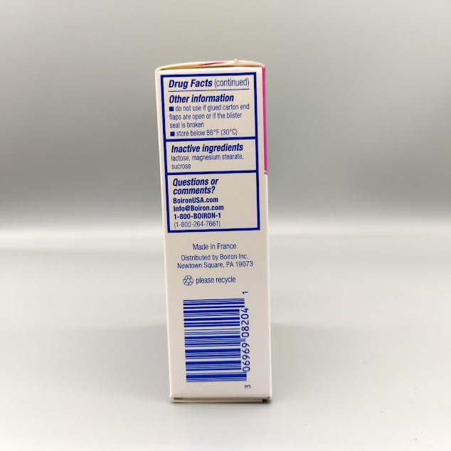Menopause Relief Boiron Cyclease — lateral con ingredientes inactivos y código de barras